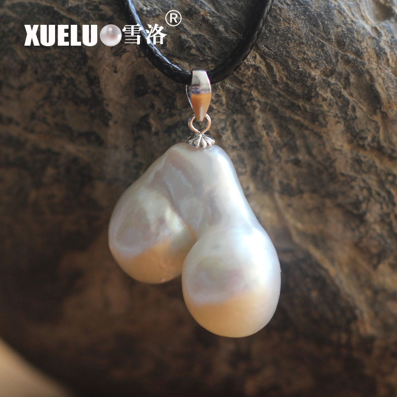 925 Sterling Silver Big Baroque Freshwater Pearl Pendant Necklace（XL120019)