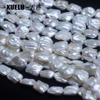 Good Quality Natural White Cultured Baroque Square Shape Freshwater Pearl Strings (XL190005)