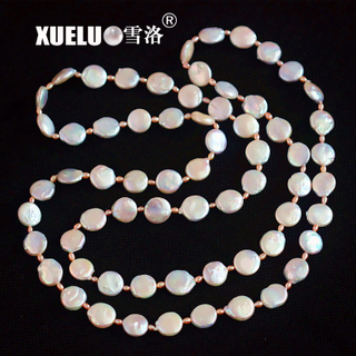 Fashion Long Coin Shape Freshwater Pearl Necklace(XL120031)