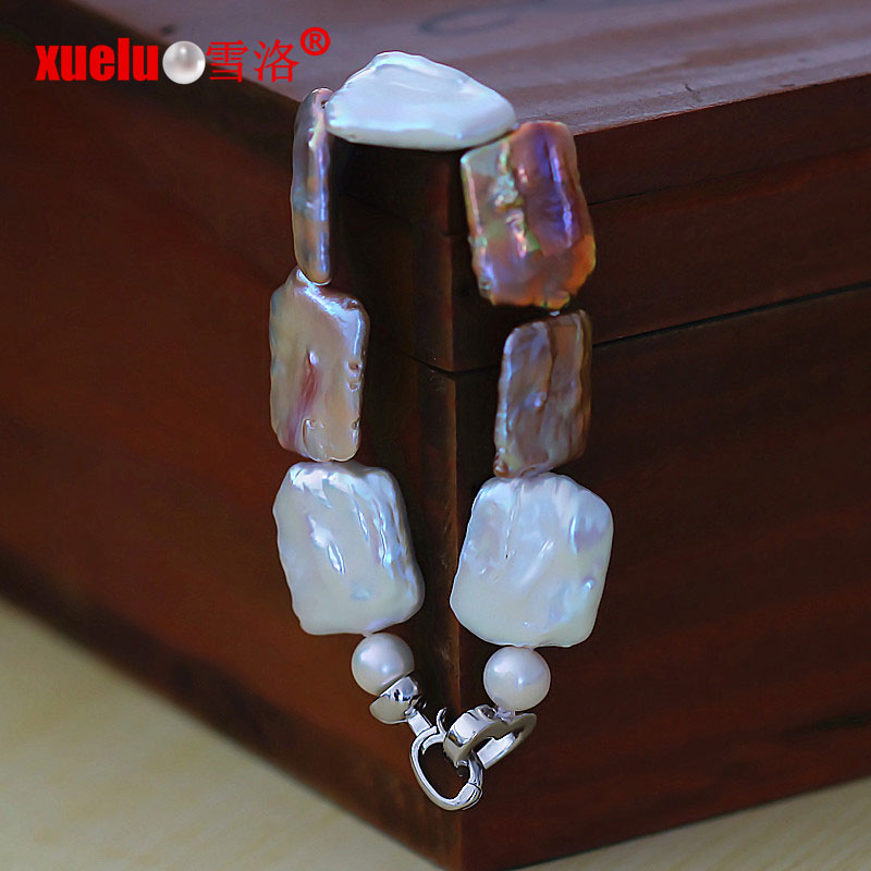 Multicolor Square Baroque Natural Cultured Freshwater Pearl Bracelet(XL150005)