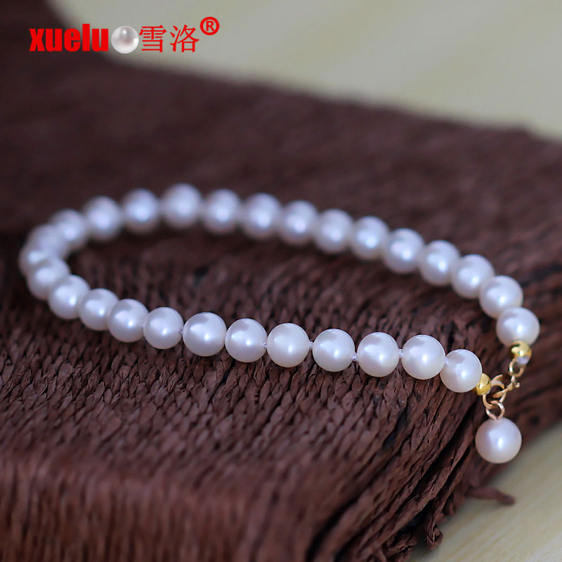 5-6mm AAA Quality Round Genuine Natural Cultured Freshwater Pearl Bracelet(XL150006)