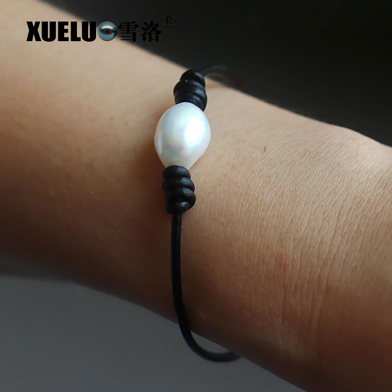Real Leather Natural Genuine Cultured Freshwater Baroque Pearl Bracelet(XL150009)