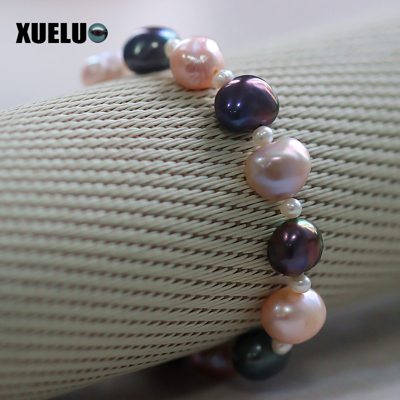 Stretch Multicolor Baroque Natural Real Cultured Freshwater Pearl Bracelet(XL150004)