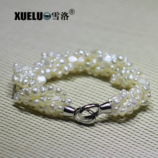3-4mm Fashionable White Baroque Chinese Cultured Freshwater Pearl Bracelet (XL150074)