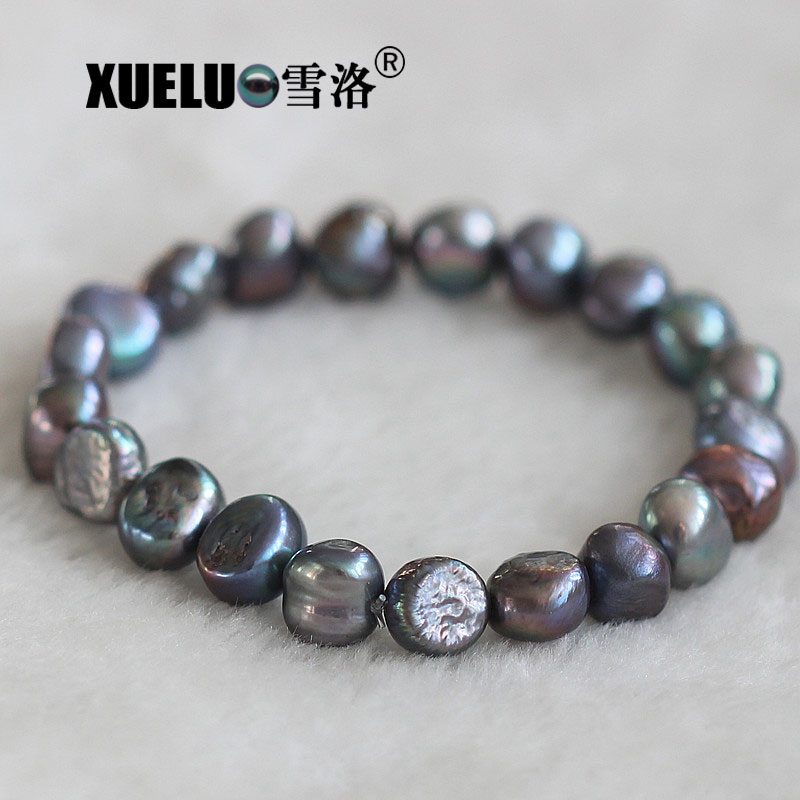 10-11mm Stretch Black Baroque Chinese Cultured Freshwater Pearl Bracelet (XL150094)