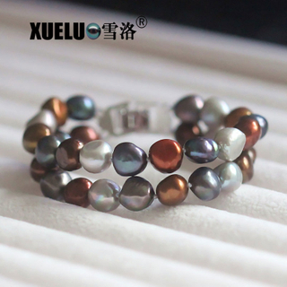 Double Strands Baroque Chinese Cultured Freshwater Pearl Bracelet (XL150093)