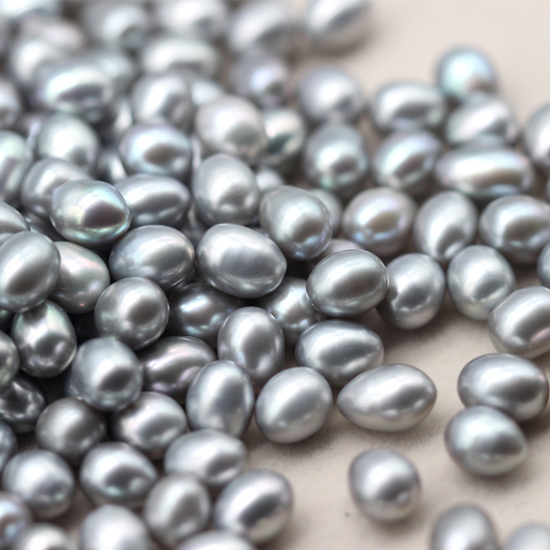 7-8mm Rice(Oval) Baroque Grey Freshwater Loose Pearls Beads(XL110058)