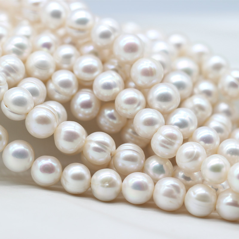 9-10mm Cheap Ringed Round Cultured Freshwater Pearl Strings (XL180022)