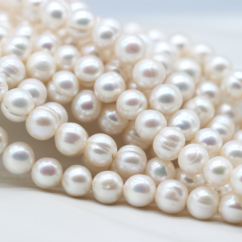 9-10mm Cheap Ringed Round Cultured Freshwater Pearl Strings (XL180022)