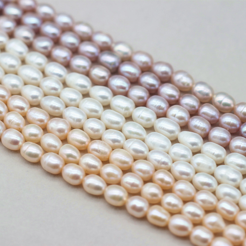 7-8mm Medium Quality Rice/Oval Cultured Fresh Water Pearl Strings (XL180121) 