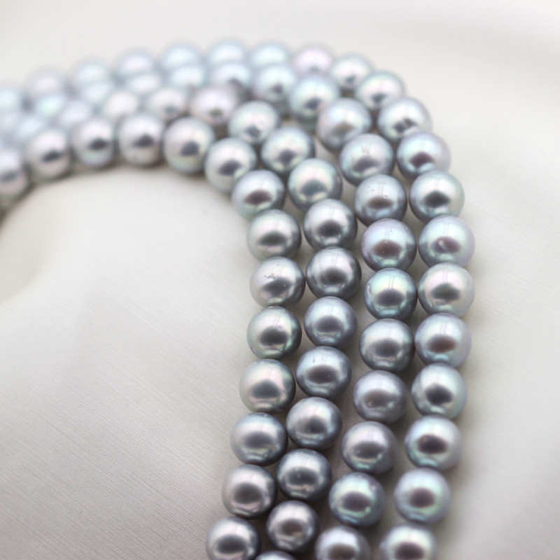 8-9mm Grey Round Cultured Genuine Freshwater Pearl Strings (XL180117) 