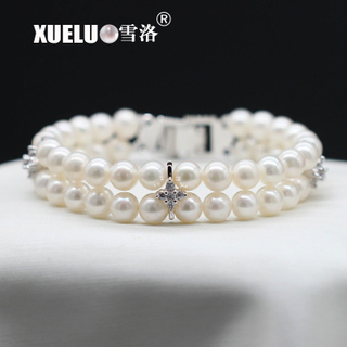 Double Gorgeous Perfect Round Natural Real Cultured Freshwater Pearl Bracelet(XL150135)