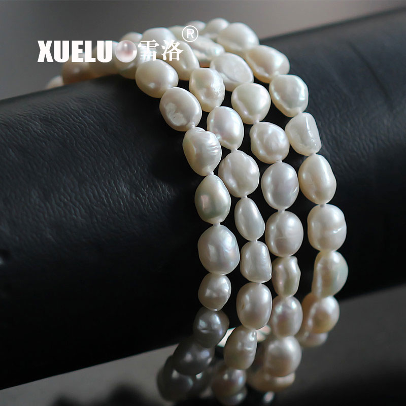 Natural Real White Baroque Three Strands Chinese Cultured Freshwater Pearl Bracelet (XL150051)