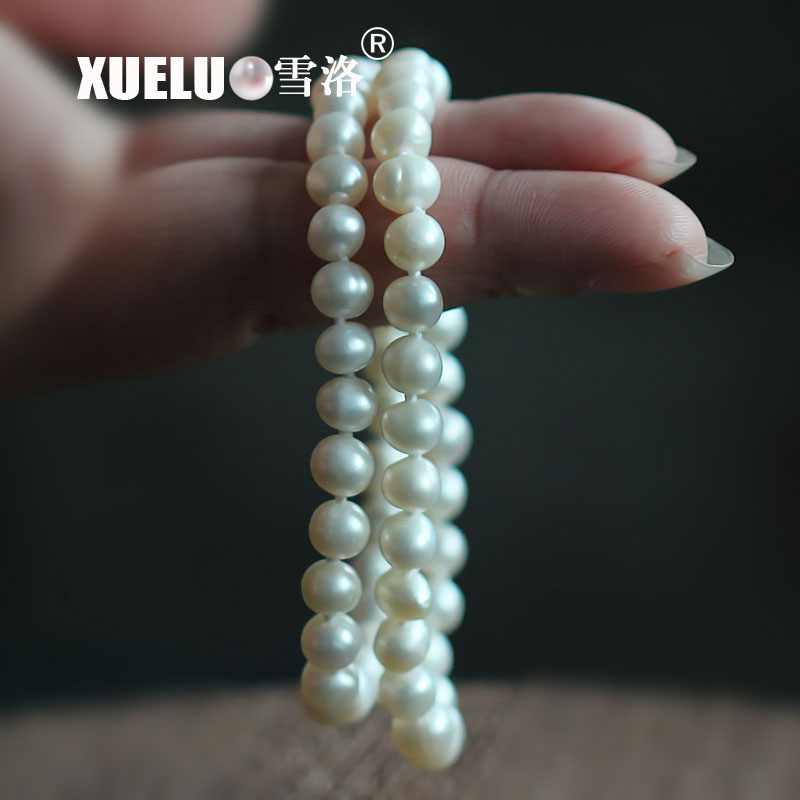 Natural Real White Double Strands Chinese Cultured Freshwater Pearl Bracelet (XL150050)