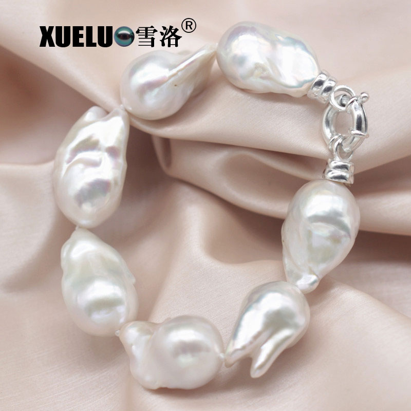 Large Nucleated Natural Cultured Freshwater Baroque Pearl Bracelet(XL150134)