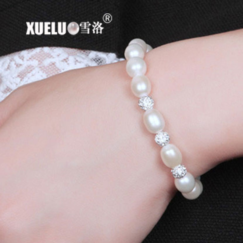 Fashion Oval Shape Natural Genuine Cultured Freshwater Pearl Bracelet(XL150017)