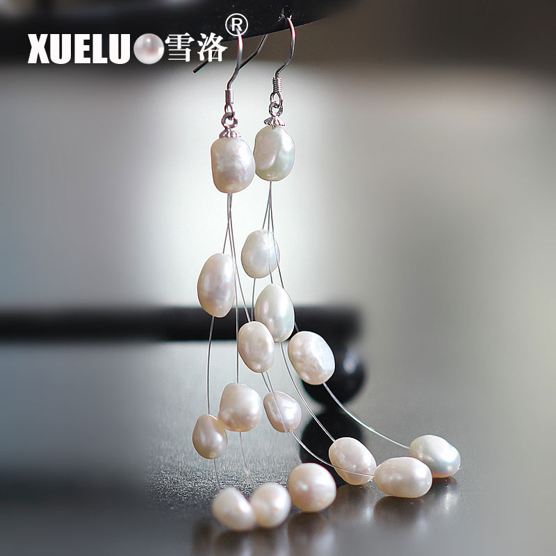 Fashion Tassel Baroque Natural Cultured Freshwater Pearl Earrings (XL140050)
