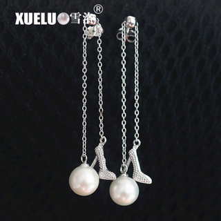 Fashion High Heels Design Natural Cultured Freshwater Round Pearl Earrings (XL140045)