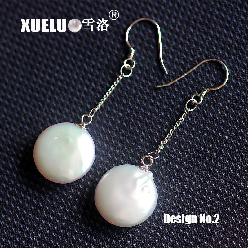 Fashion Long Line Coin Natural Cultured Freshwater Pearl Earrings (XL140065)