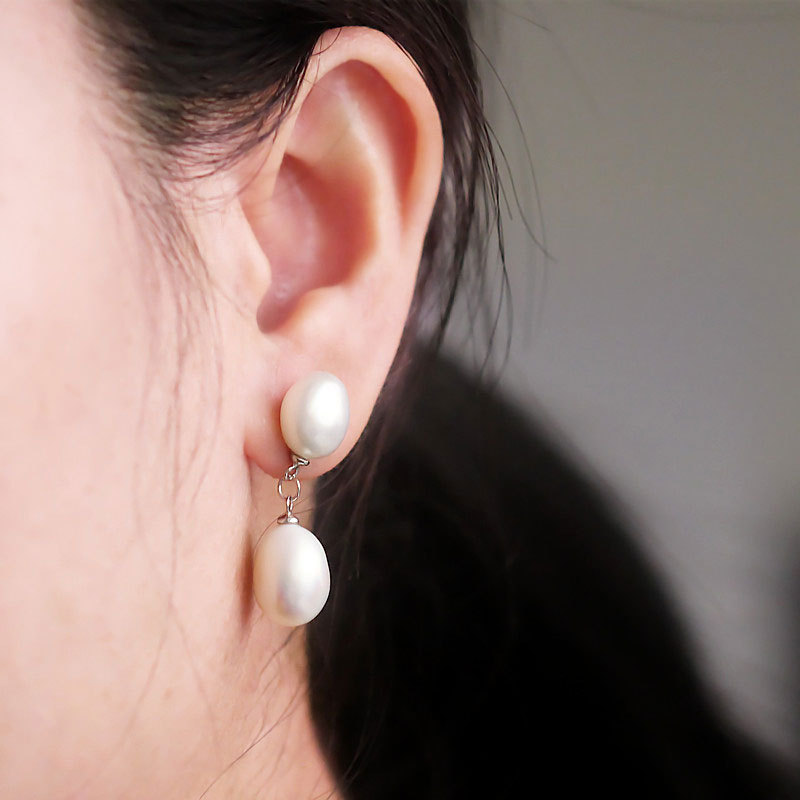 Fashion Double Baroque Natural Cultured Freshwater Pearl Earrings (XL140074-2)