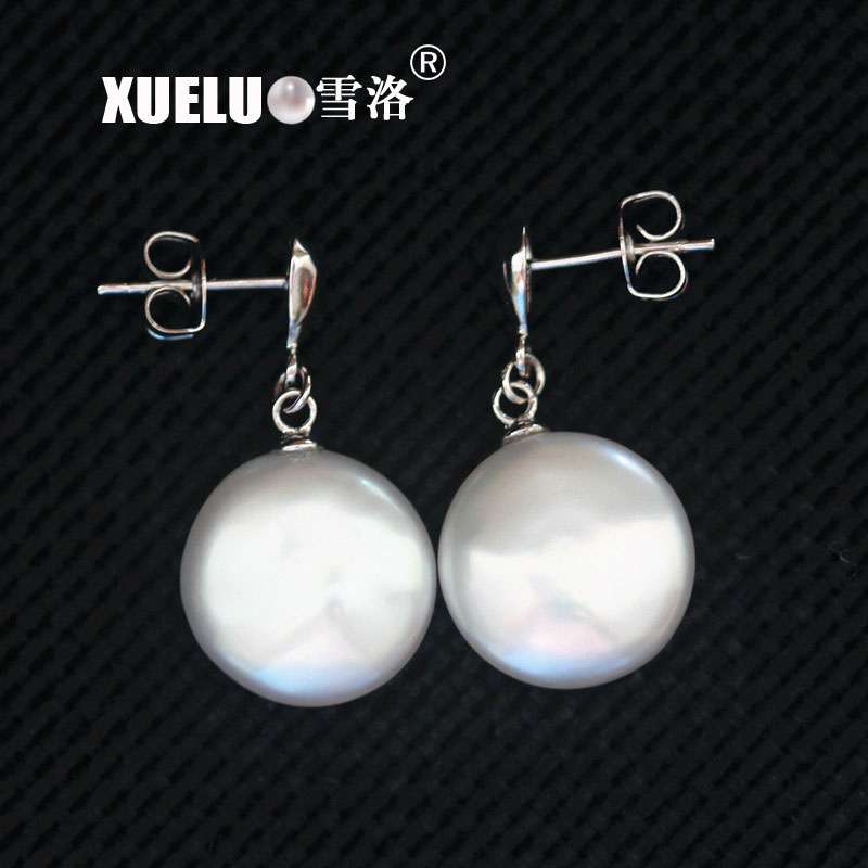 925 Sterling Silver Coin Natural Cultured Freshwater Pearl Earrings (XL140075)