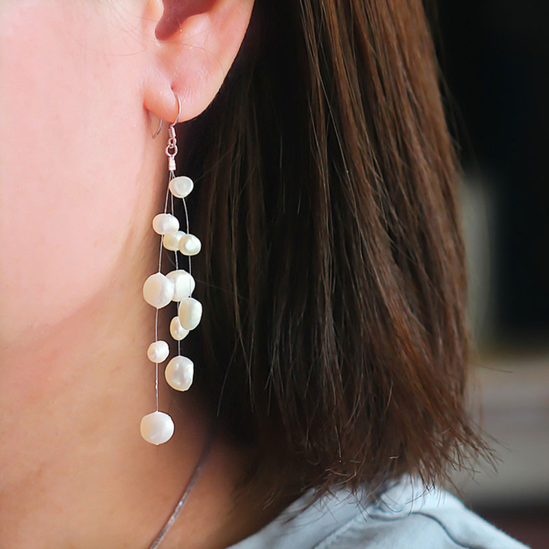 Fashion Tassel Baroque Cultured Freshwater Pearl Earrings (XL140116)