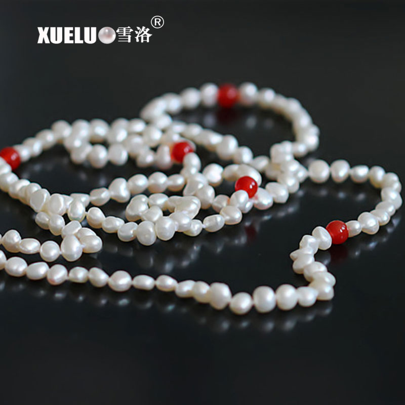 7-8mm AAA Quality White Long Baroque White Freshwater Pearl Necklace(XL120098)