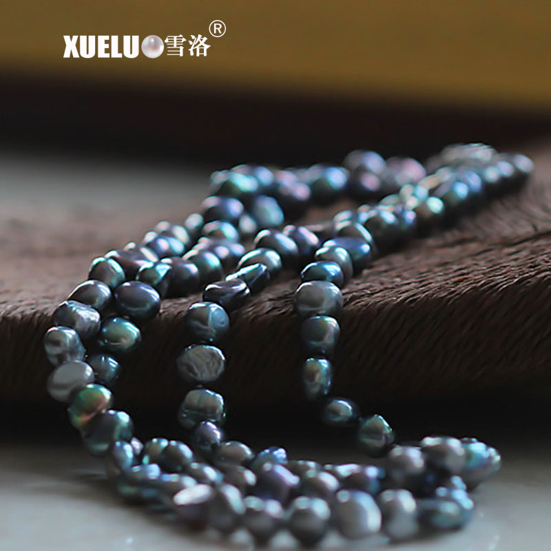 7-8mm AAA Quality Black Long Baroque Black Freshwater Pearl Necklace(XL120096)