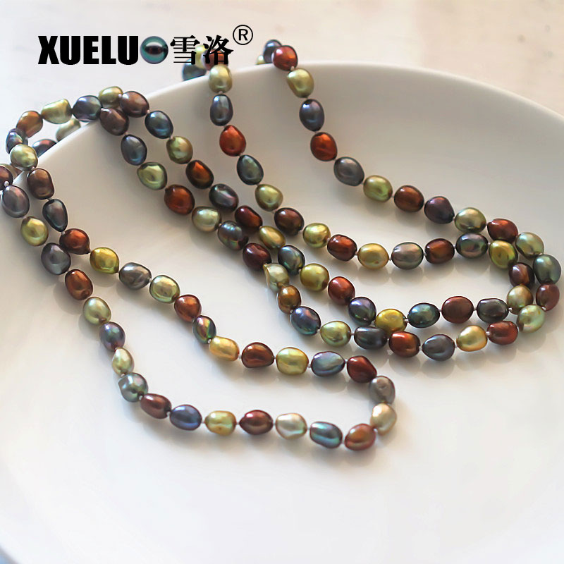 Fashion Multi Color Long Sweet Genuine Cultured Freshwater Pearl Necklace (XL120033) 