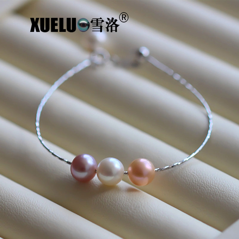 8-9mm 925 Sterling Silver Fashion Round Chinese Cultured Freshwater Pearl Bracelet (XL150105)