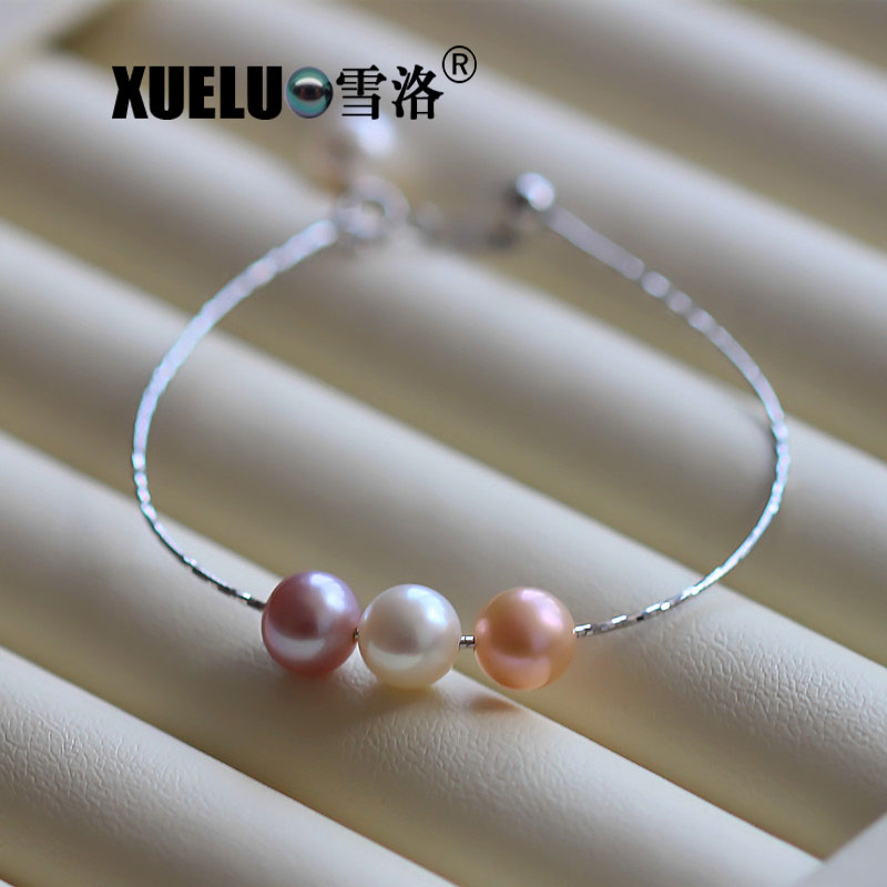 8-9mm 925 Sterling Silver Fashion Round Chinese Cultured Freshwater Pearl Bracelet (XL150105)
