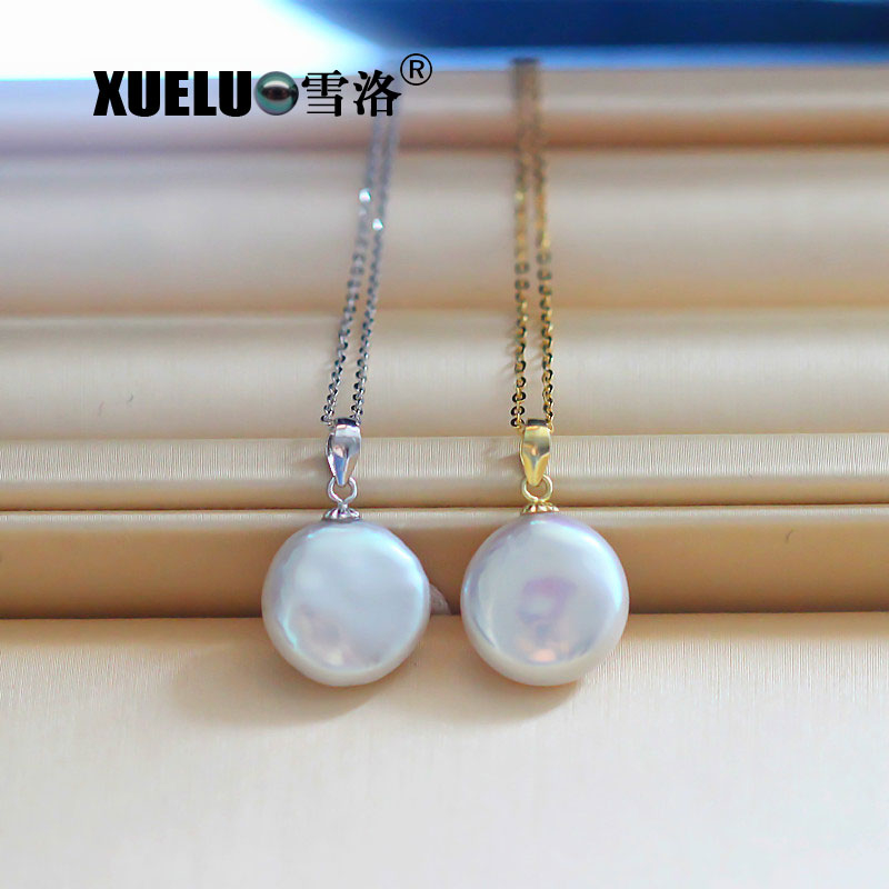 Necklace Natural Cultured Fresh Water Coin Shape Pearl Jewelry (XL120045)