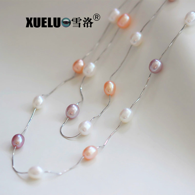 Sterling Silver Jewelry 90cm Long Cultured Freshwater Pearl Necklace (XL120055)