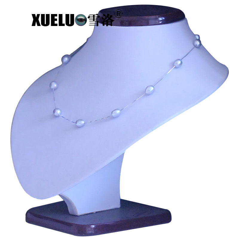 Silver Jewelry Sweet Grey Baroque Natural Cultured Fresh Water Pearl Necklace (XL120060)