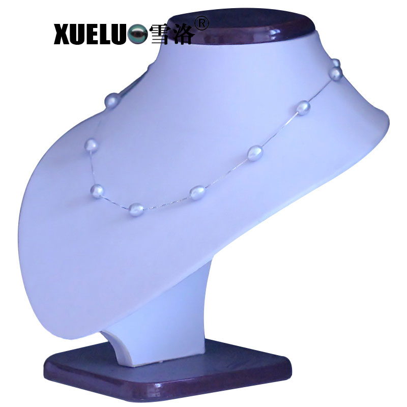 Silver Jewelry Sweet Grey Baroque Natural Cultured Fresh Water Pearl Necklace (XL120060)