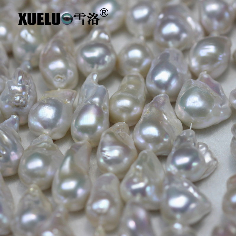 14-16mm AAA Quality White Natural Cultured Freshwater Nucleated Baroque Pearl Strings (XL190002)