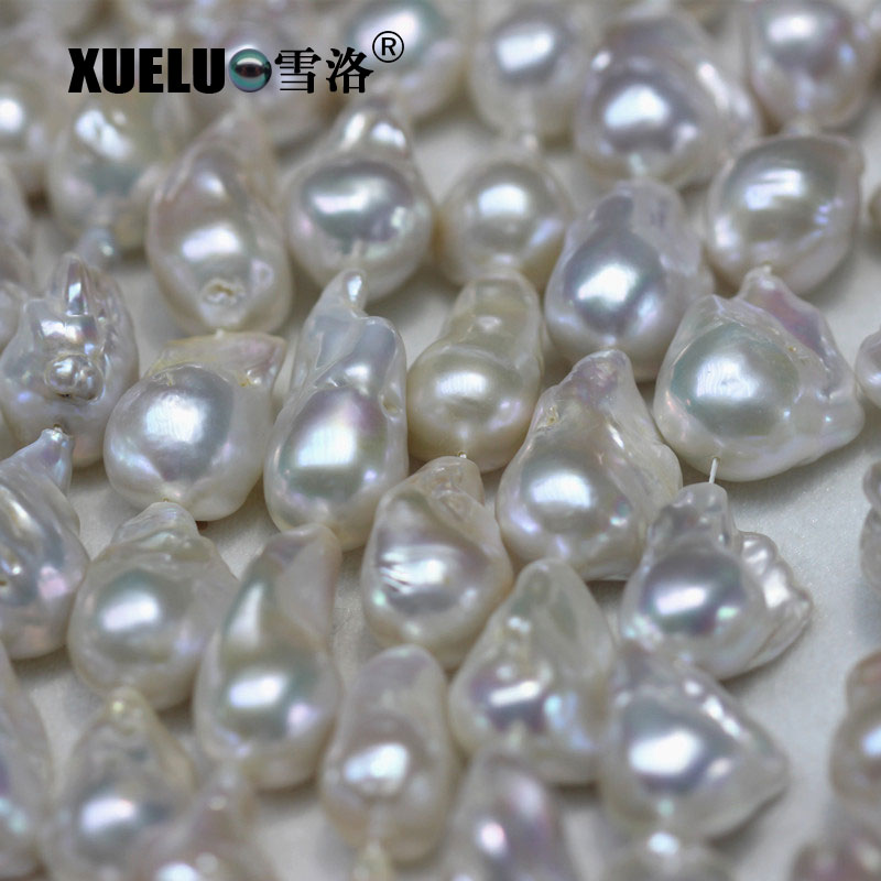 14-16mm AAA Quality White Natural Cultured Freshwater Nucleated Baroque Pearl Strings (XL190002)