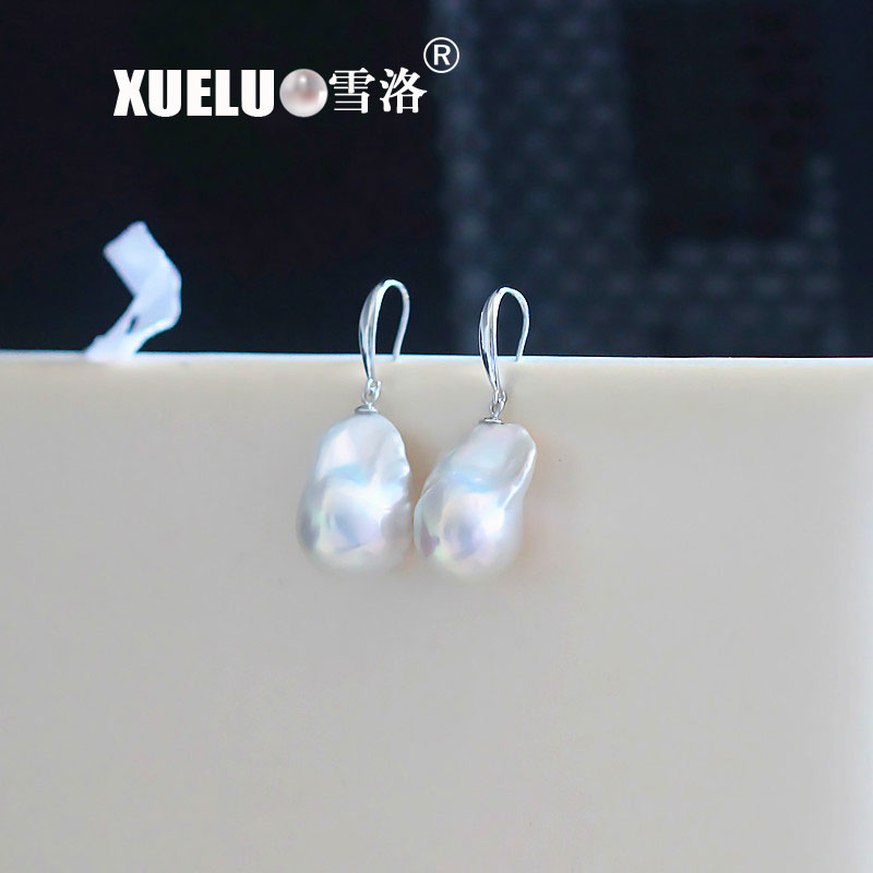 925 Sterling Silver White Baroque Freshwater Drop Pearl Earrings(XL140138)