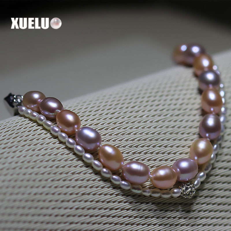 Fashion Double Strands Natural Genuine Cultured Freshwater Pearl Bracelet Wholesale(XL150001)
