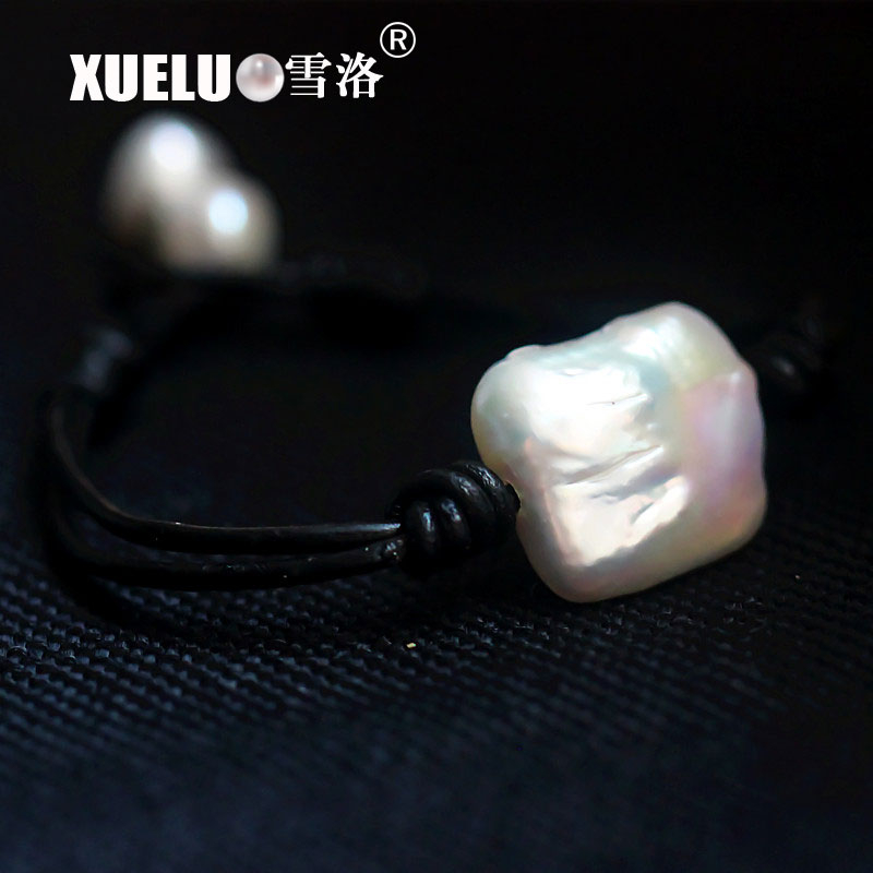 Real Leather Large Square Natural Cultured Freshwater Baroque Pearl Bracelet(XL150010)