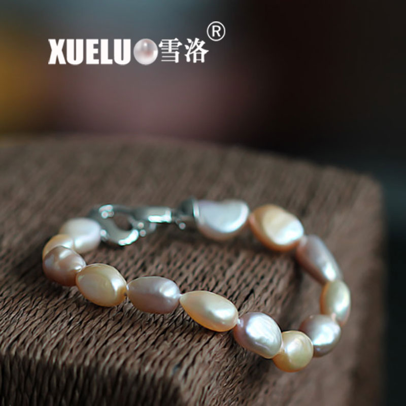 7-8mm Fashionable Multicolor Baroque Chinese Cultured Freshwater Pearl Bracelet (XL150059)