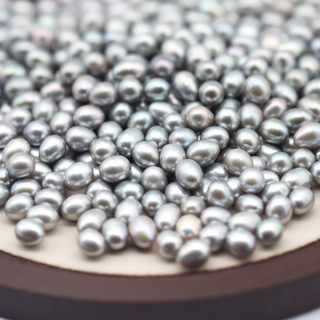 7-8mm Rice(Oval) Baroque Grey Freshwater Loose Pearls Beads(XL110058)