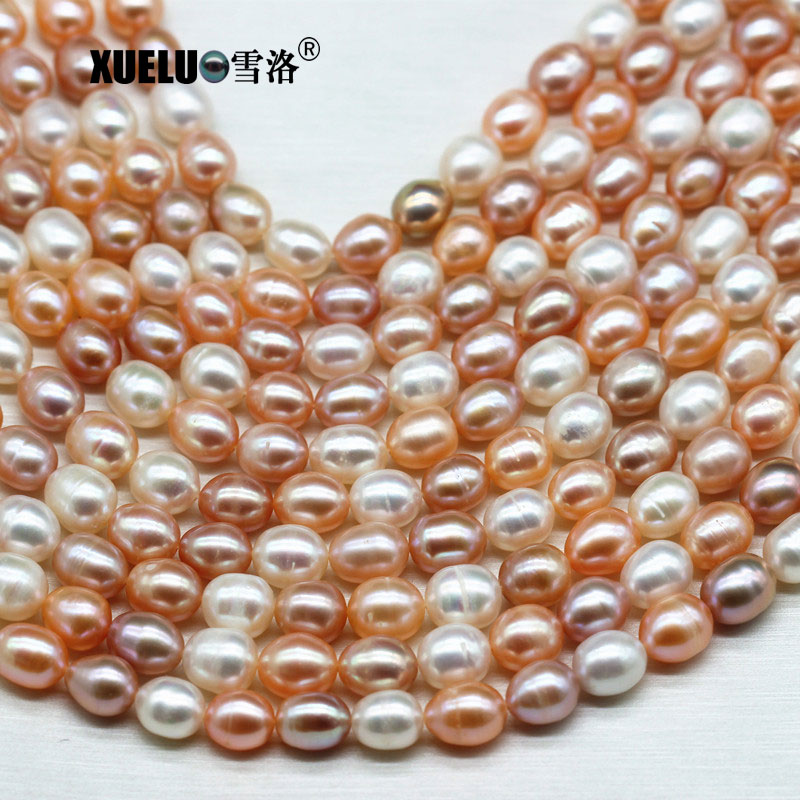 8-9mm Multicolor Oval / Rice Shape Natural Cultured Freshwater Pearl Strings(XL180019)