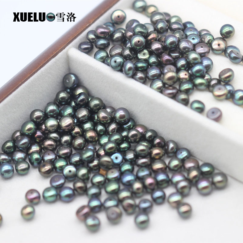  8-9mm Button Round Peacock Black Freshwater Loose Pearls Beads(XL110063)