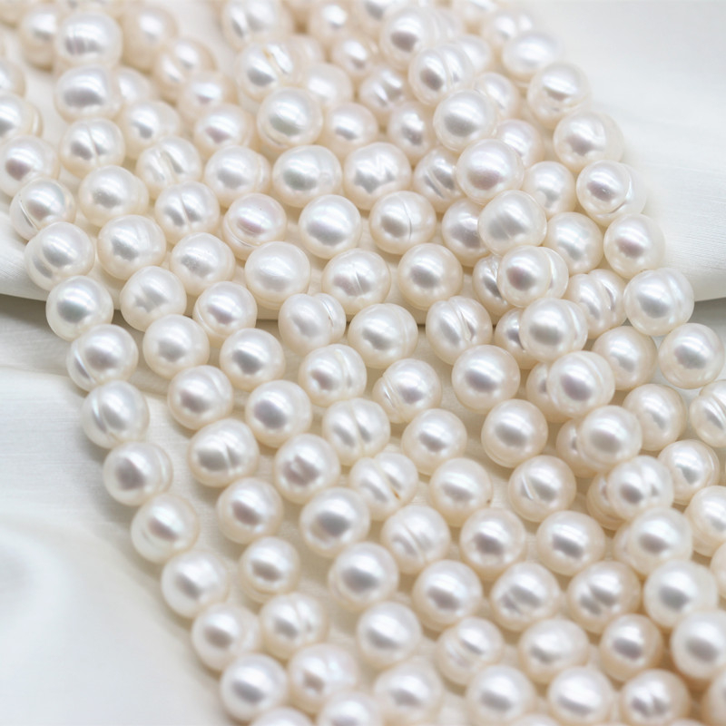 7-8mm Cheap Round Ringed Cultured Natural Freshwater Pearl Strings (XL180020)