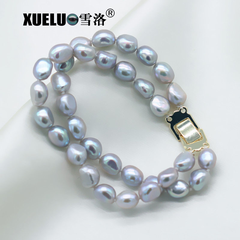 Double Strands Light Grey Baroque Genuine Cultured Freshwater Pearl Bracelet(XL150132)
