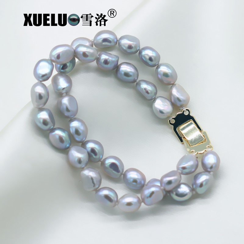 Double Strands Light Grey Baroque Genuine Cultured Freshwater Pearl Bracelet(XL150132)
