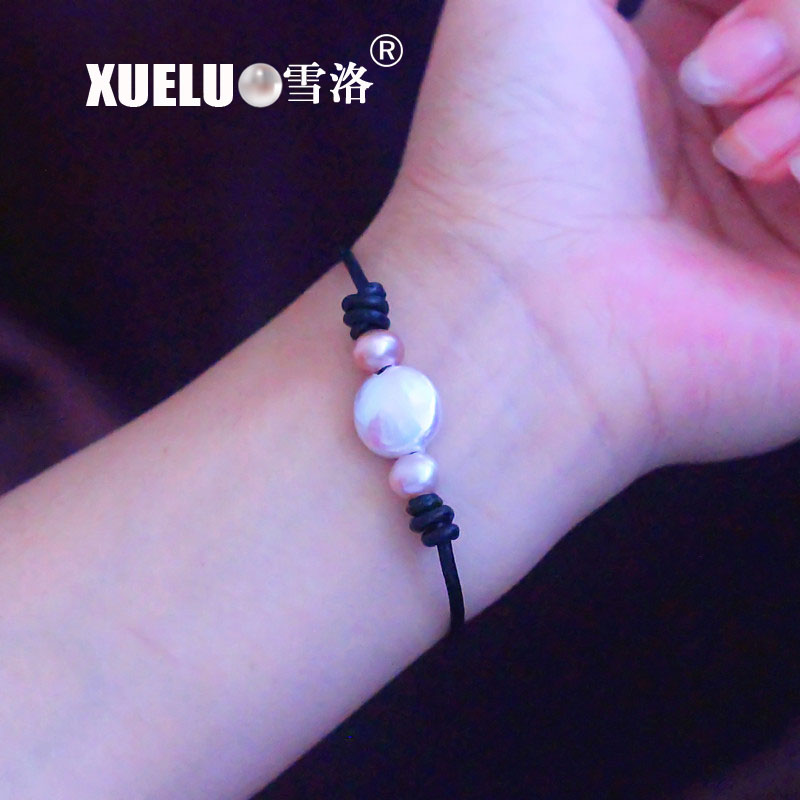 Fashion Leather Pearl Jewelry Coin Shape Cultured Natural Freshwater Pearl Bracelet Wholesale(XL150119)