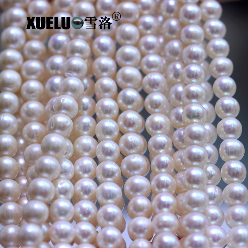 9-10mm White Round Normal Quality Natural Cultured Freshwater Pearl Strands (XL180102) 