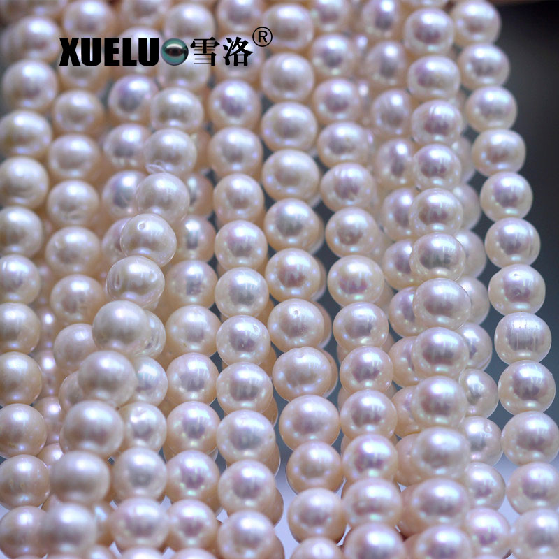 9-10mm White Round Normal Quality Natural Cultured Freshwater Pearl Strands (XL180102) 